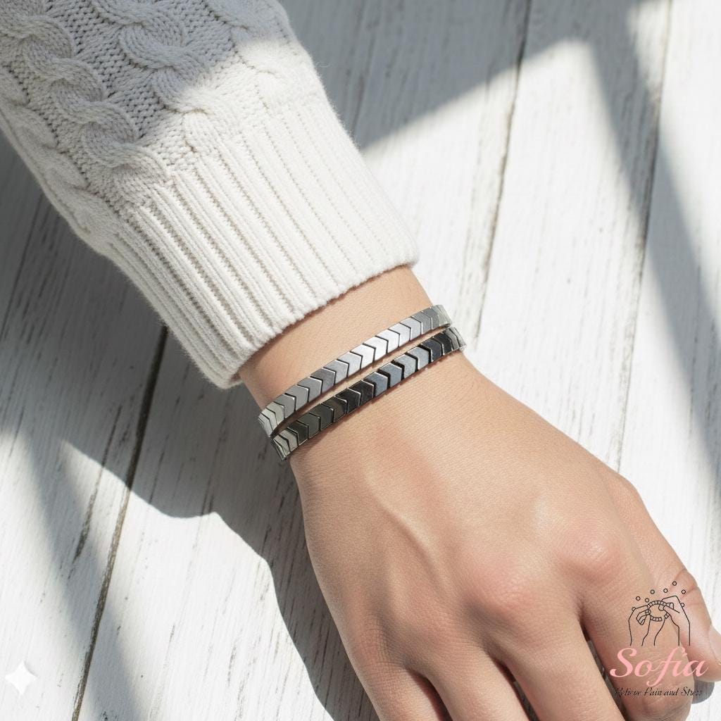 Natural Hematite Beaded Bracelet – Arrow Shaped Beads Dainty Gemstone Jewelry – Minimalist Boho Bracelet