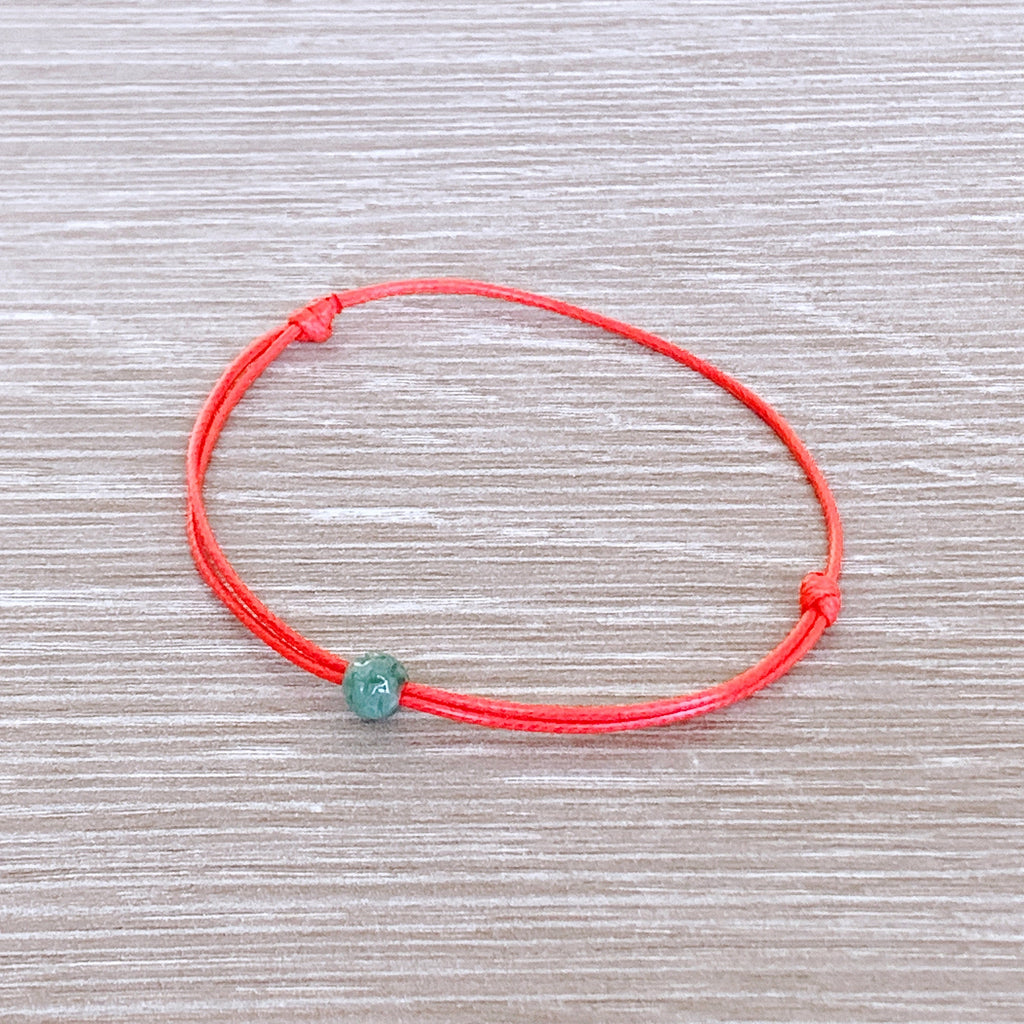Small Green Jade Bracelet: Waterproof Waxed Cord Unisex Jewelry