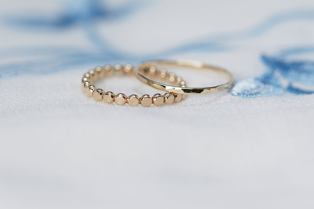 14K Gold Filled Ring Set for 2 flattened bead Ring- Bead Stacking Ring Silver Rose Gold - Minimalist Ring- Stacking Ring Set Gift for Her