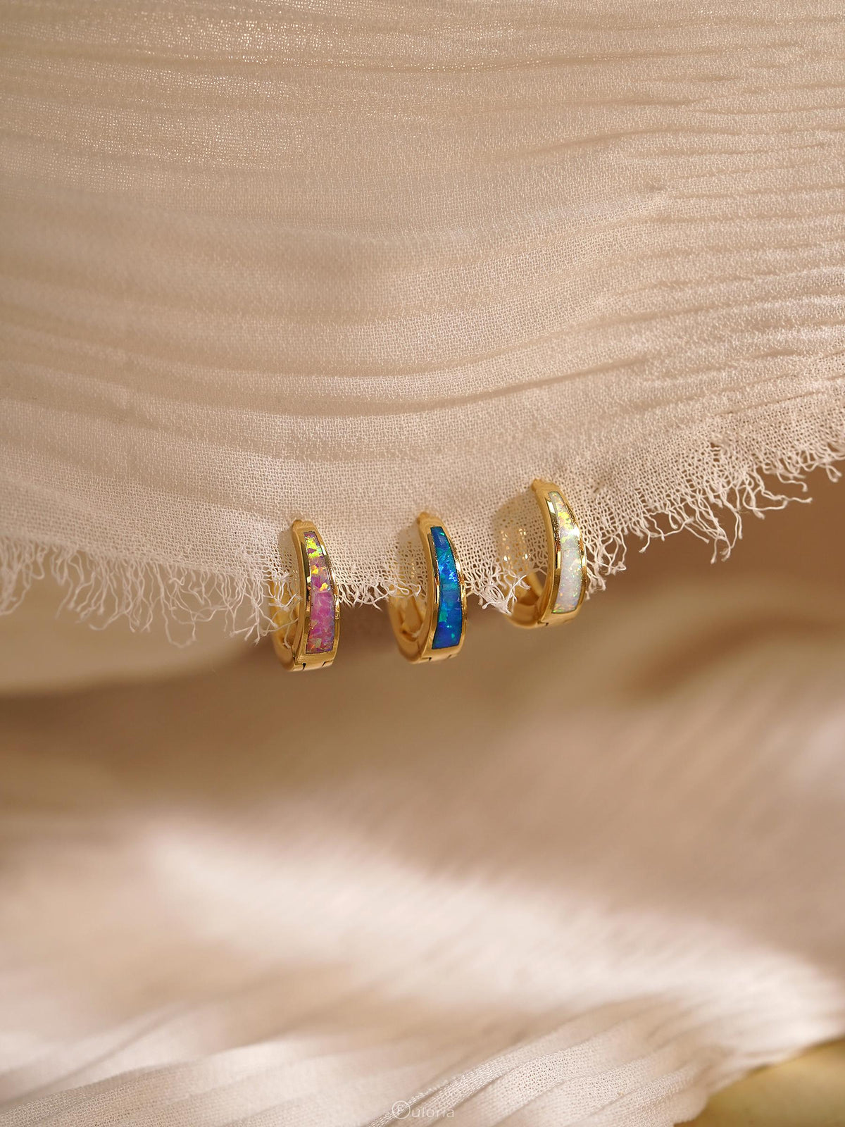 Classic Opal Hoop Earrings, White Blue Pink Opal Huggie Earrings, Minimalist Earrings for Women, Opal Jewelry, Bridesmaid Gift, Gift for Mom