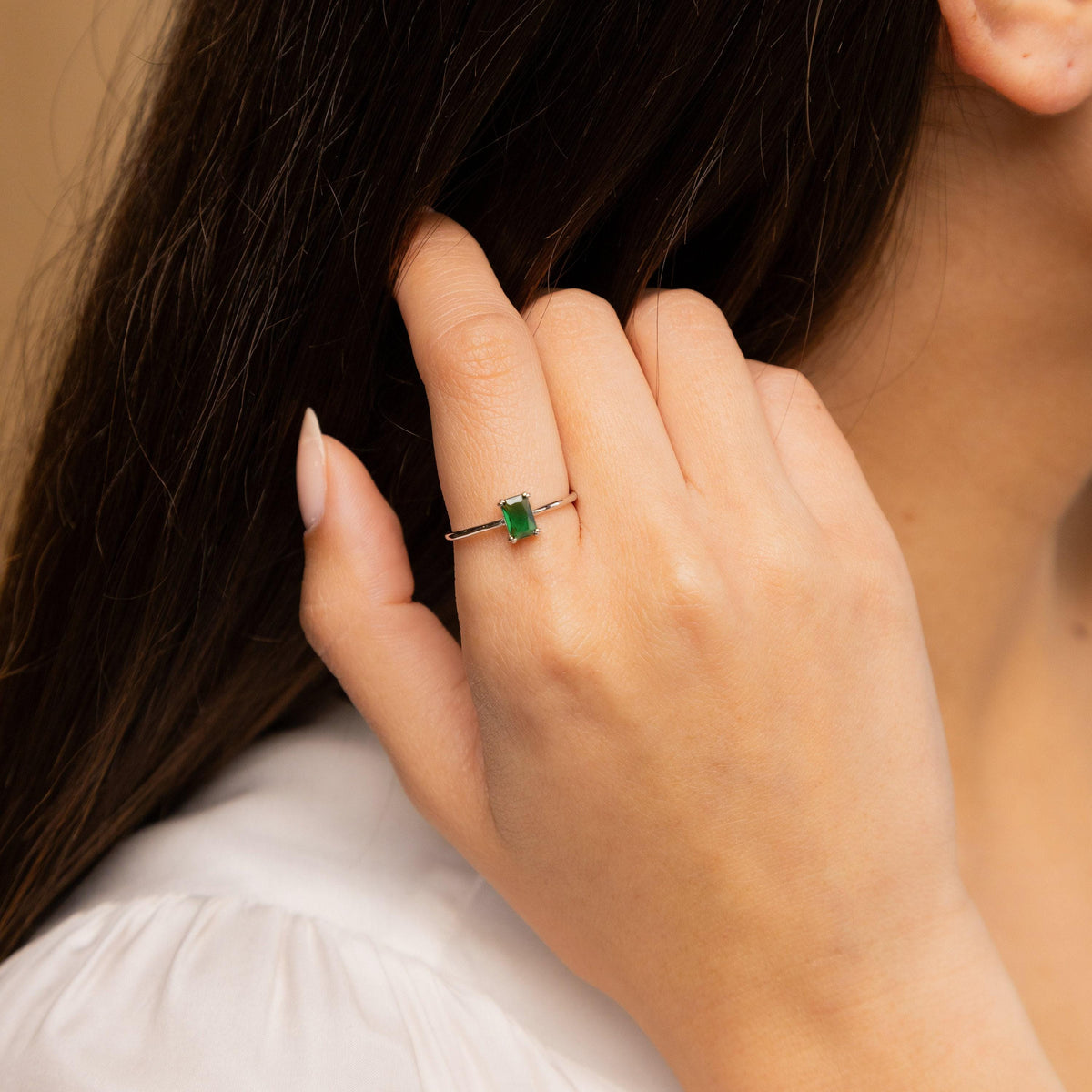 Emerald Solitaire Ring by Seven Lucky Gifts • Vintage Emerald Diamond Engagement Ring • Statement Art Deco Jewelry • Gift for Mom