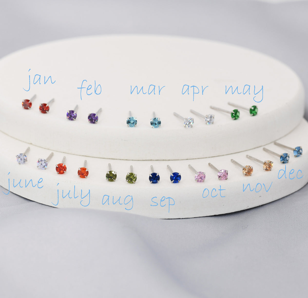 Sterling Silver Tiny Birthstone Stud Earrings, 3mm Birthstone CZ Earrings, Stacking Earrings