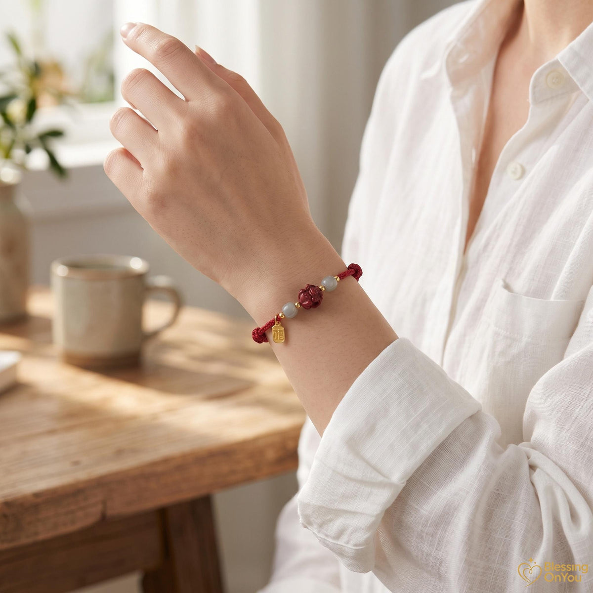 Handmade Red String Zodiac Bracelet, Cinnabar Bead, Temple Blessing Charm (2027 Goat), Jade Beads, Lucky Protection Jewelry,Gift for Her Him