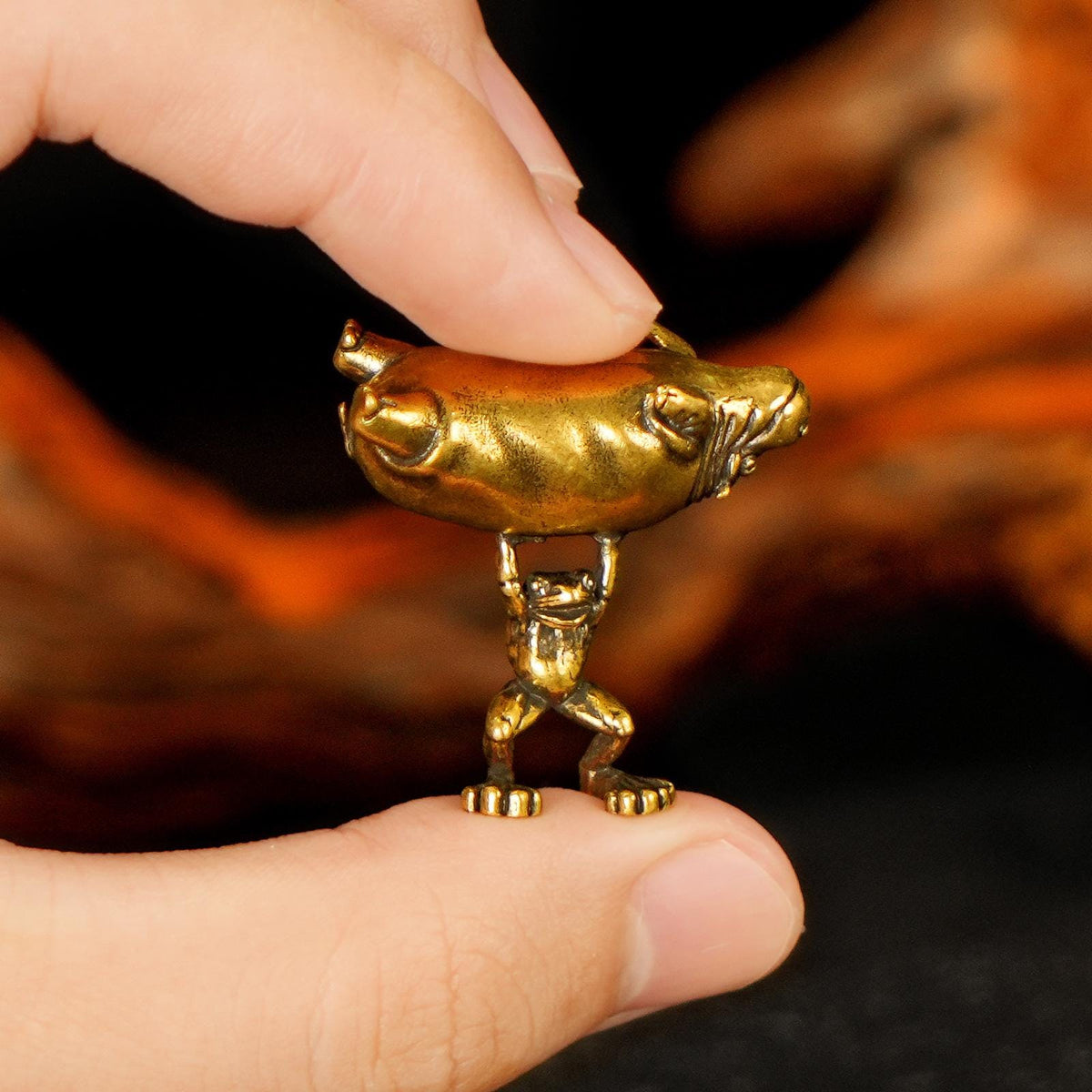 Reversible Frog & Hippo Sculpture – Solid Brass Whimsical Desk Art, Playful Dual Pose Decor