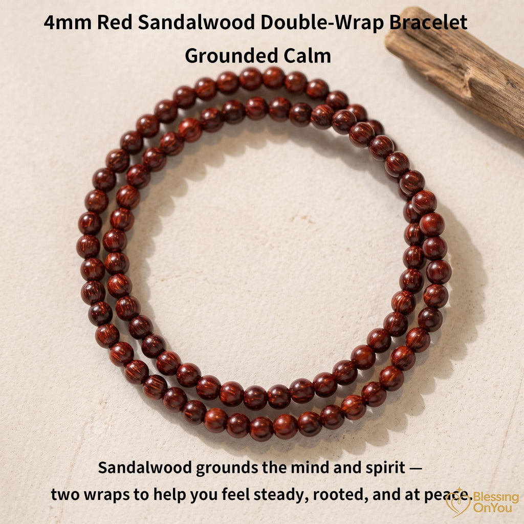 Red Sandalwood Bead Bracelet | Multi Wrap Mala Bracelet | Double Triple Wrap Buddhist Prayer Beads | Minimalist Wood Energy Protection Gift