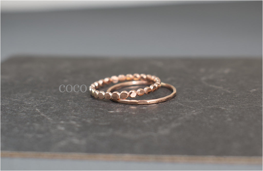 14K Gold Filled Ring Set for 2 flattened bead Ring- Bead Stacking Ring Silver Rose Gold - Minimalist Ring- Stacking Ring Set Gift for Her