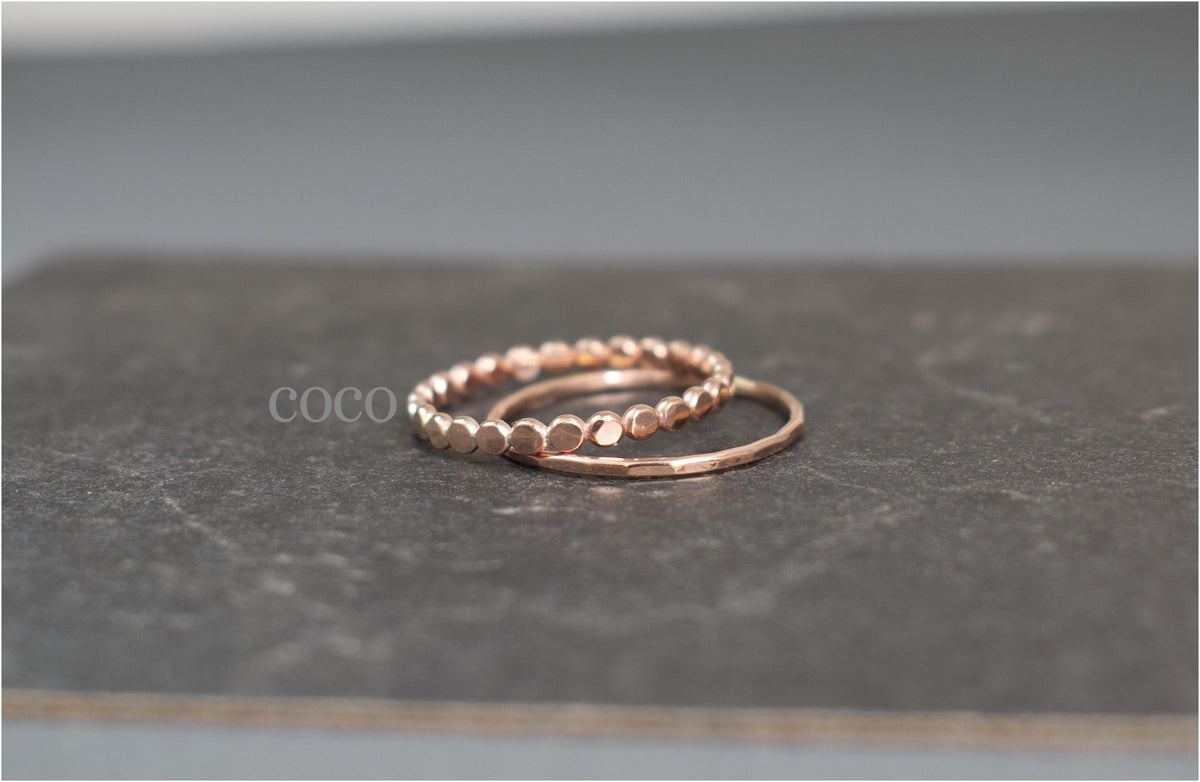 14K Gold Filled Ring Set for 2 flattened bead Ring- Bead Stacking Ring Silver Rose Gold - Minimalist Ring- Stacking Ring Set Gift for Her