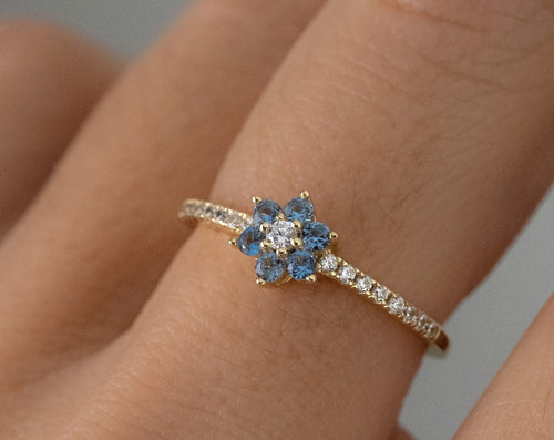 Aquamarine Dainty Ring, Gold Minimalist Ring, March Birthstone Ring, Sterling Silver Ring, Thin Ring, Delicate Ring, Gift for Her, Gemstone