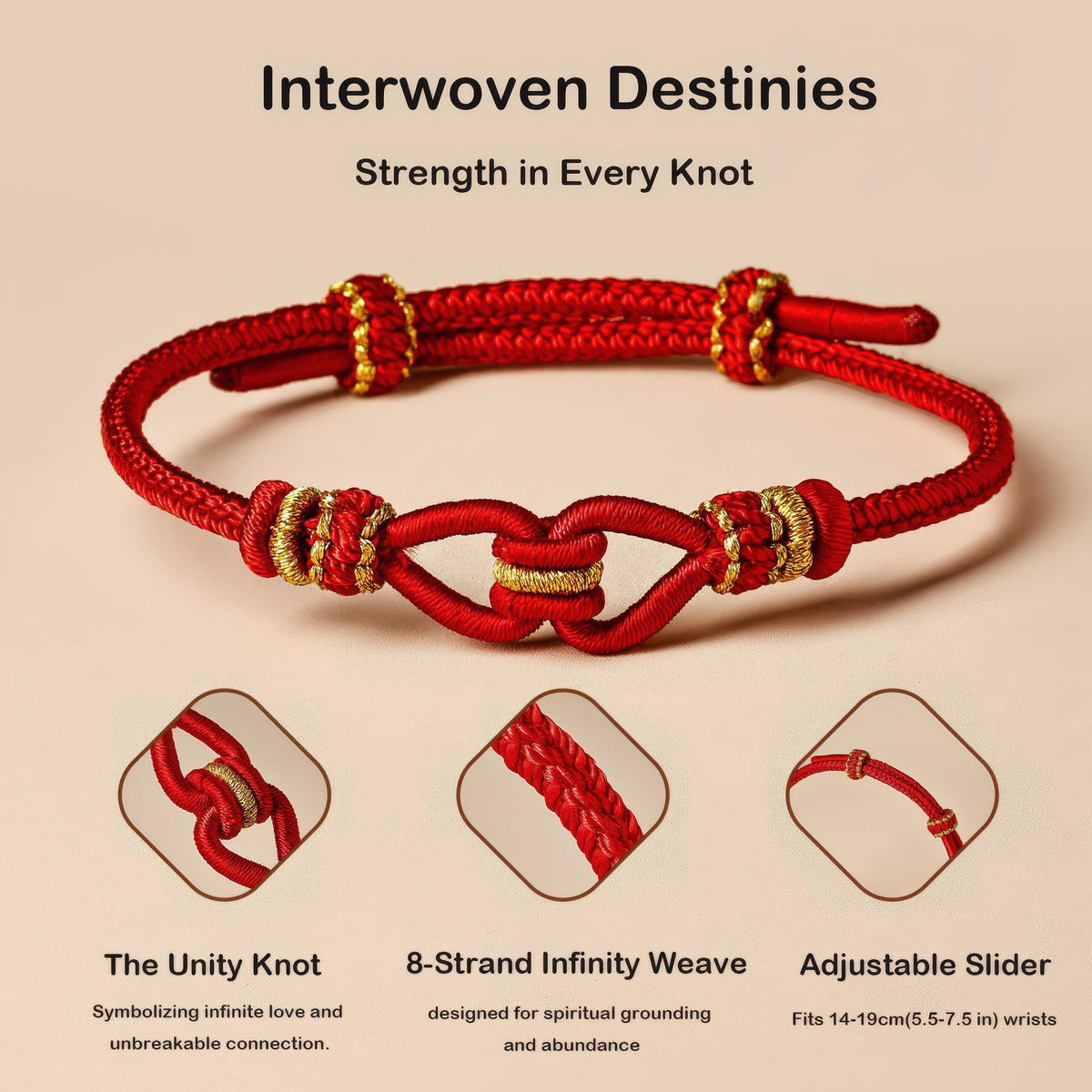 True Love Knot Couple Bracelets, Red String of Fate Amulet, Wedding Gift
