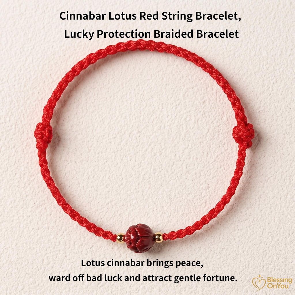 Cinnabar Lotus Red String Bracelet | Buddhist Meditation Bracelet | Handmade Protection Charm | Jade Fu Lucky Spiritual Bracelet Gift
