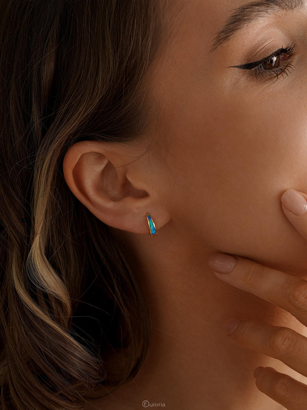 Classic Opal Hoop Earrings, White Blue Pink Opal Huggie Earrings, Minimalist Earrings for Women, Opal Jewelry, Bridesmaid Gift, Gift for Mom
