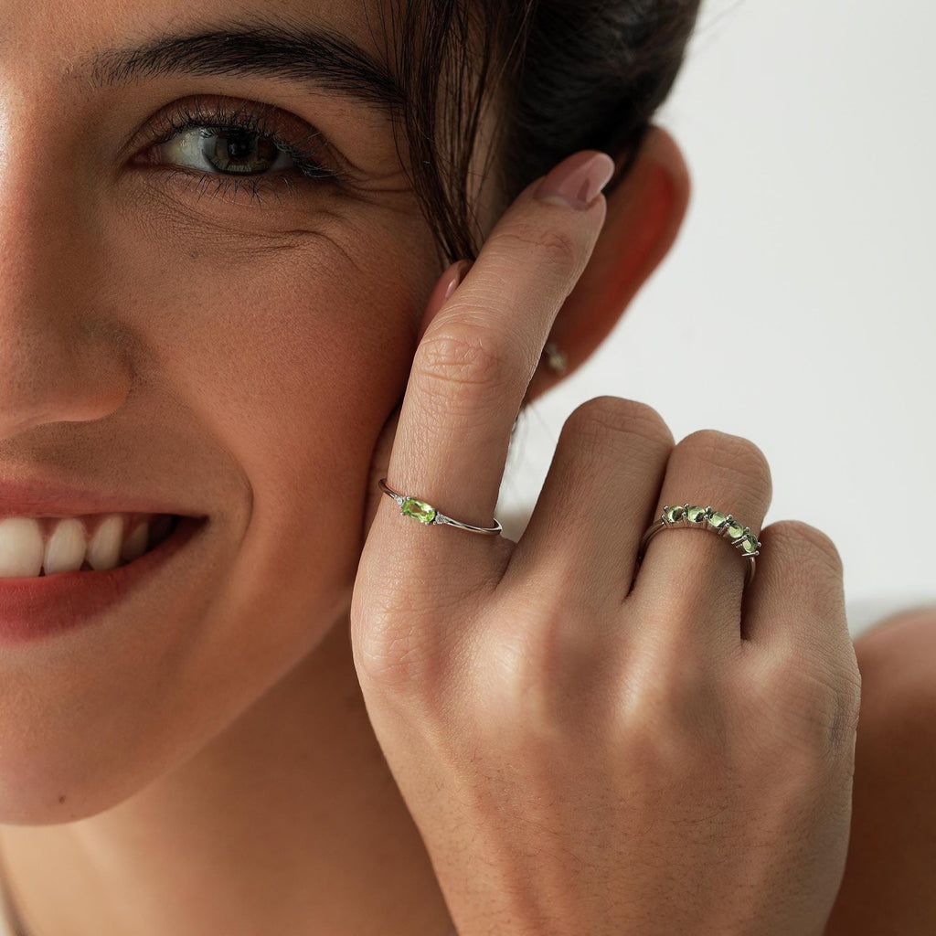 Natural Peridot Ring in Sterling Silver, Genuine Green Periot Ring, Dainty Gemstone Ring, US 5-8. August Birthstone