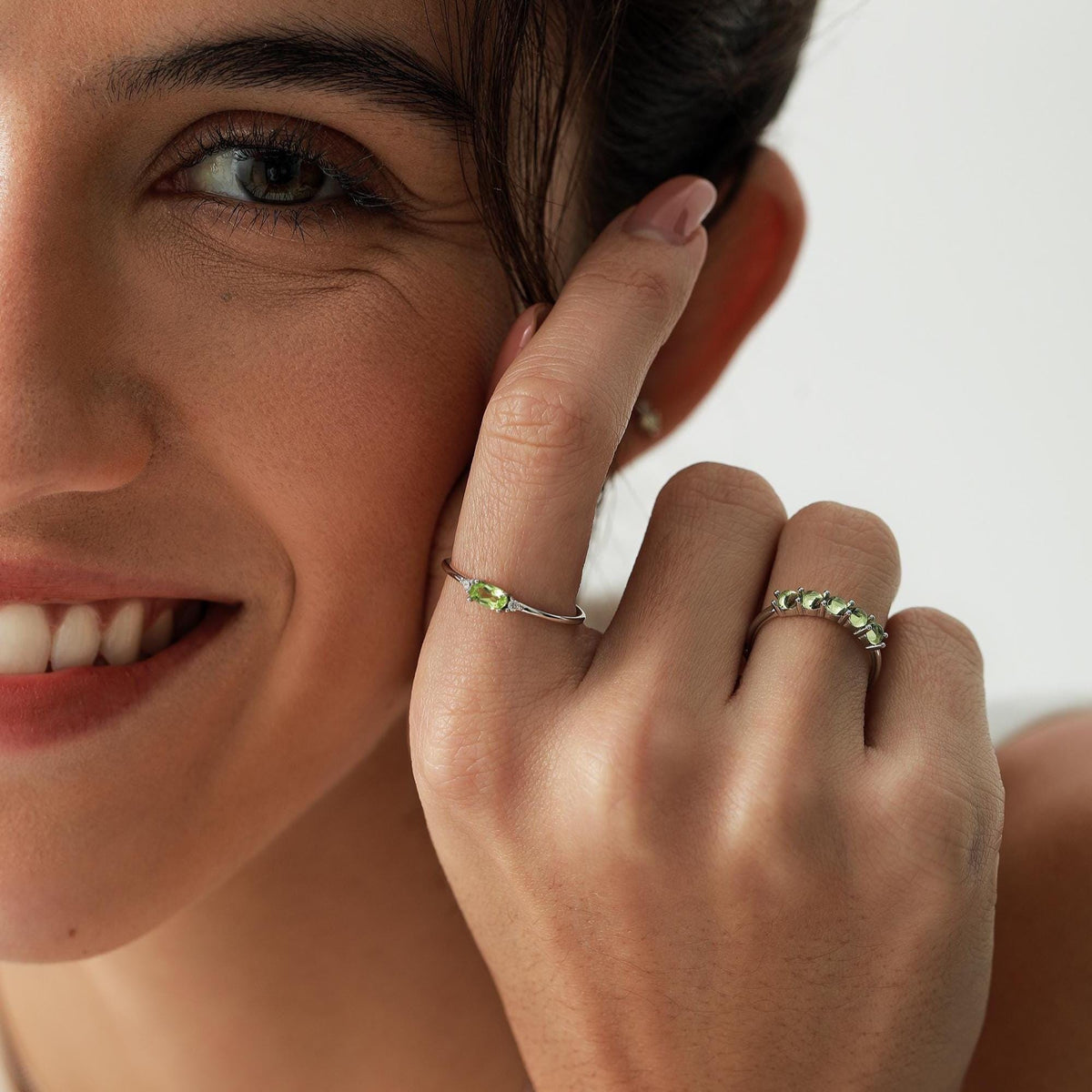 Natural Peridot Ring in Sterling Silver, Genuine Green Periot Ring, Dainty Gemstone Ring, US 5-8. August Birthstone