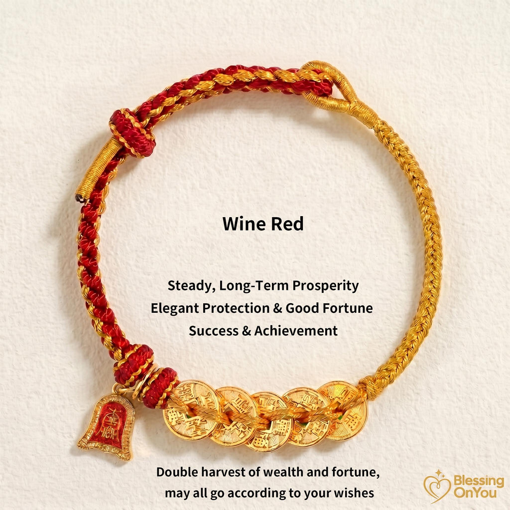 Red String Wealth Bracelet, Wealth Attraction Lucky Horse Charm, Prosperity & Protection Gift, Feng Shui Five Emperors Coins Bracelet