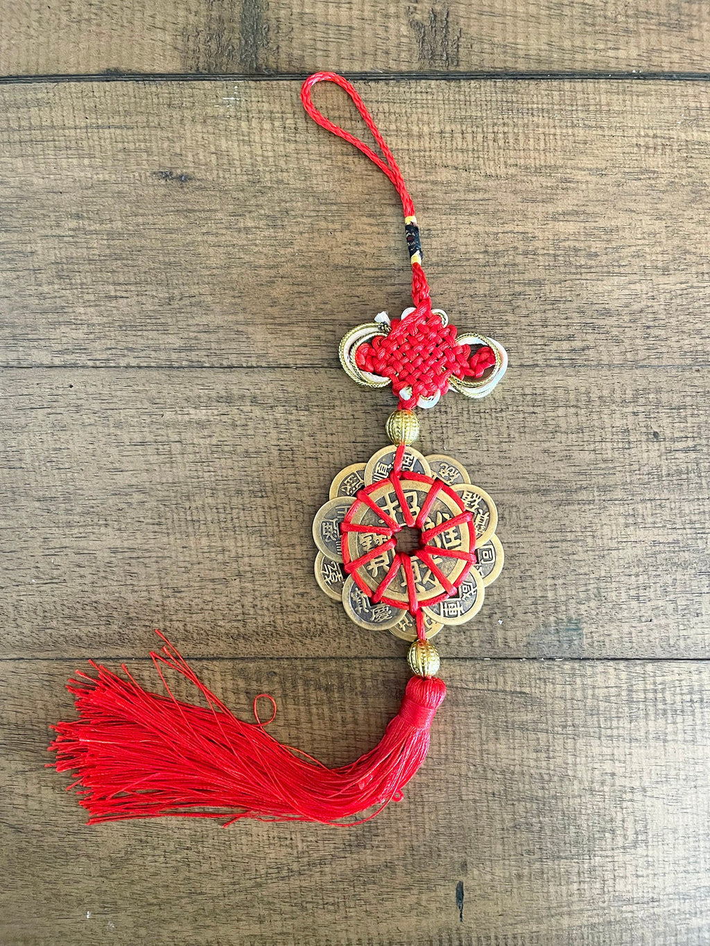 Brass Chinese Feng Shui I Ching Divination Coins Red Tassel Ancient Chinese Dynasty Time Coin Good Luck Health Wealth招财进宝