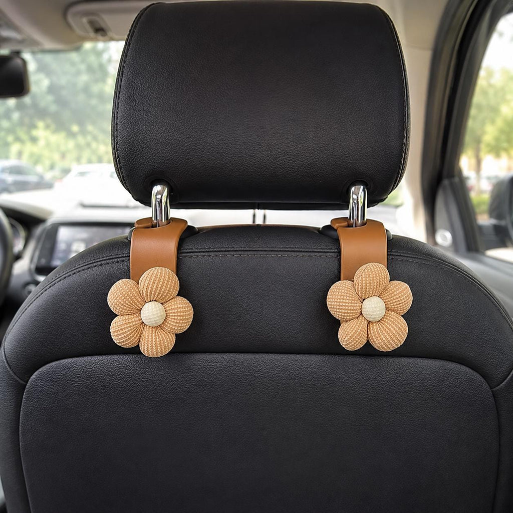 Crochet Flower Car Seat Hook, Cute Headrest Purse Hanger, Shopping Bag Holder, Floral Vehicle Organizer, Handbag and Back Seat Accessory