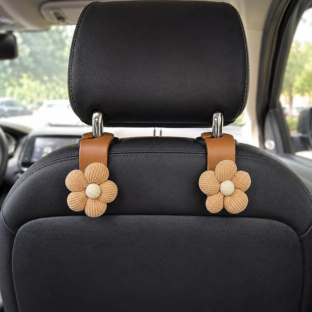 Crochet Flower Car Seat Hook, Cute Headrest Purse Hanger, Shopping Bag Holder, Floral Vehicle Organizer, Handbag and Back Seat Accessory