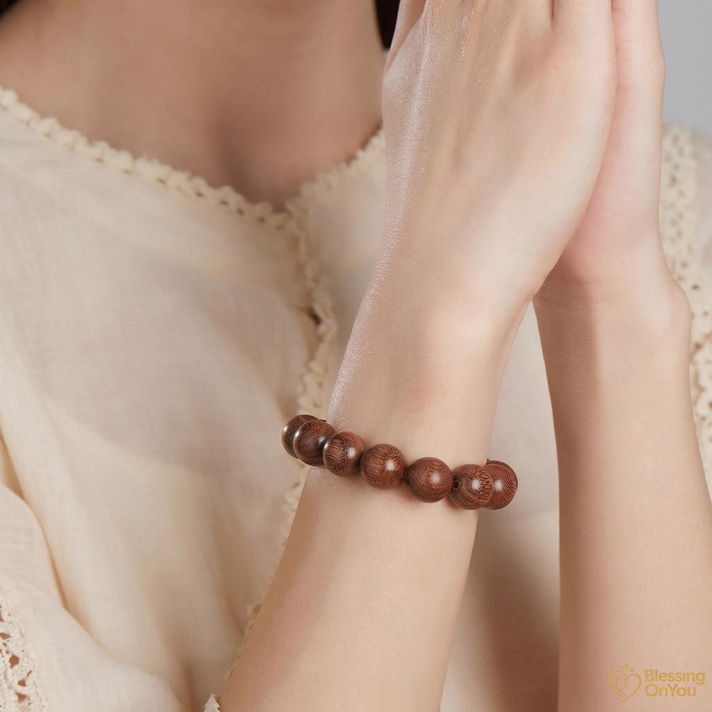 Sandalwood Mala Bracelet – Natural Wood Meditation Beads, Buddhist prayer beads, Good Luck Charm Gifts for Zen Yoga Lover, Gift for Him Her