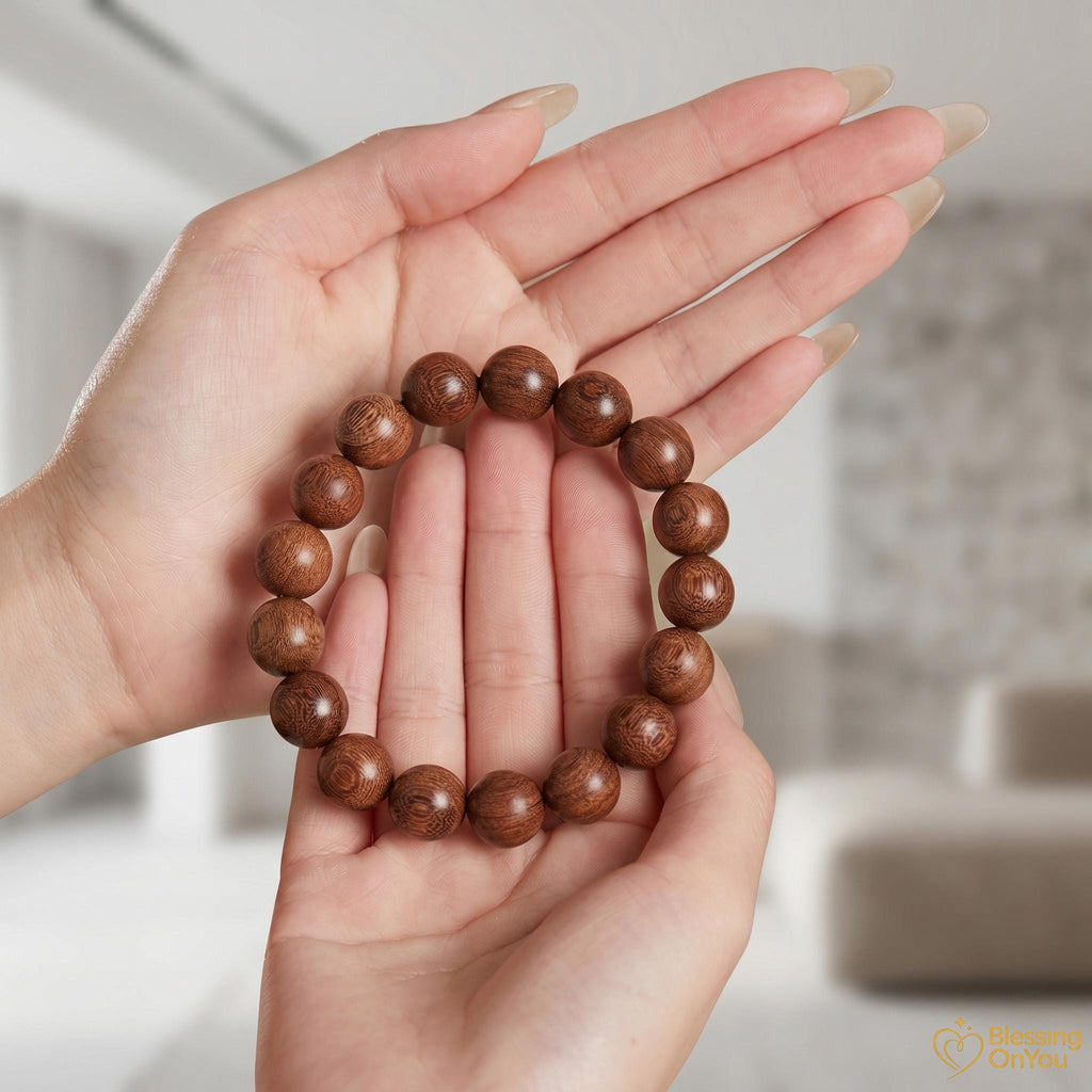 Sandalwood Mala Bracelet – Natural Wood Meditation Beads, Buddhist prayer beads, Good Luck Charm Gifts for Zen Yoga Lover, Gift for Him Her