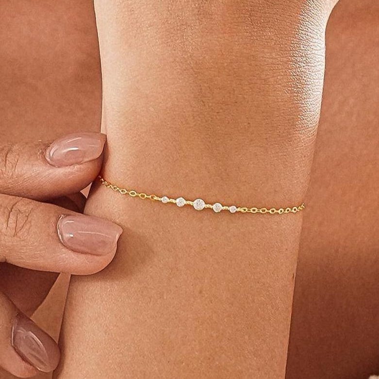 Minimalist Diamond Bracelet, Dainty 925 Sterling Silver Bracelet, Everyday Bracelet for Women, Bridesmaid Gifts, Christmas Gifts for Her