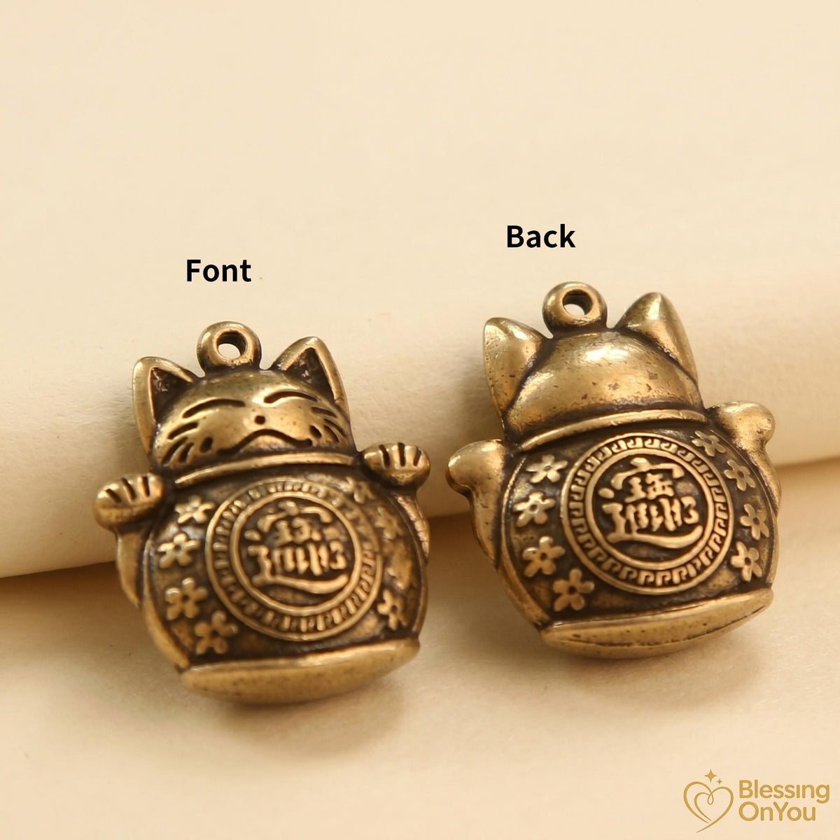 Feng Shui Lucky Cat Keychain, Five Emperor Coins Brass Keychain, Pixiu Wealth Charm, Wu Lou Gourd, Protection Amulet, Lucky Gift