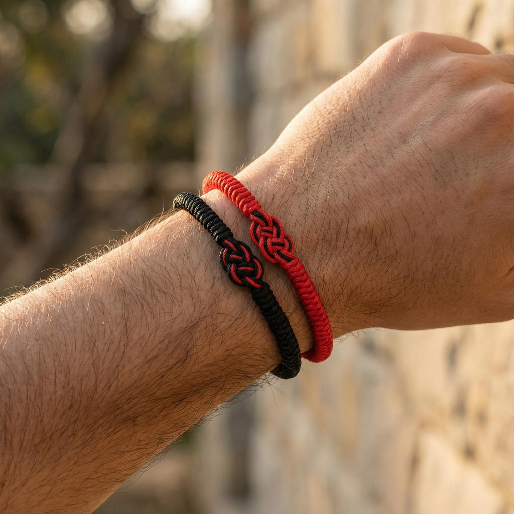 Buddhist Bracelet in Black & Red | Sliding Knot Cord