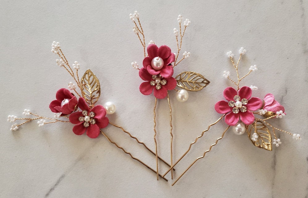 Bridal Hair Pins, Crystal Pearl Blue Flower Wedding Accessory