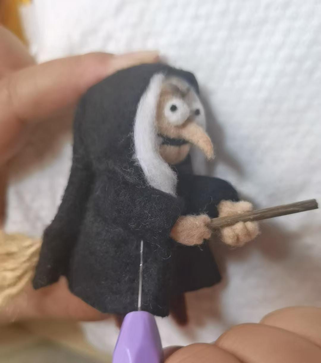 Needle Felted Witch Figurine, Handmade Wool Halloween Shelf Decor, Gift for Halloween Lovers