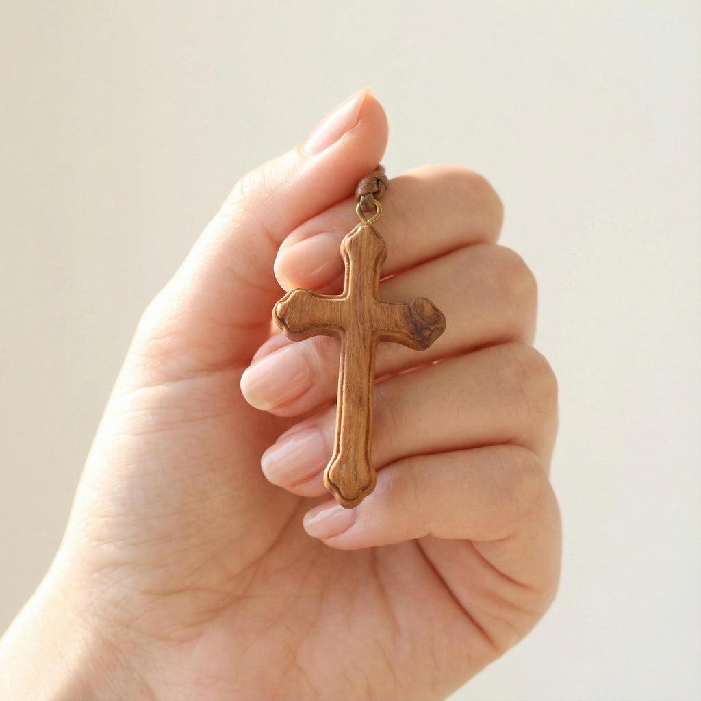 Handmade Olive Wood Cross Necklace