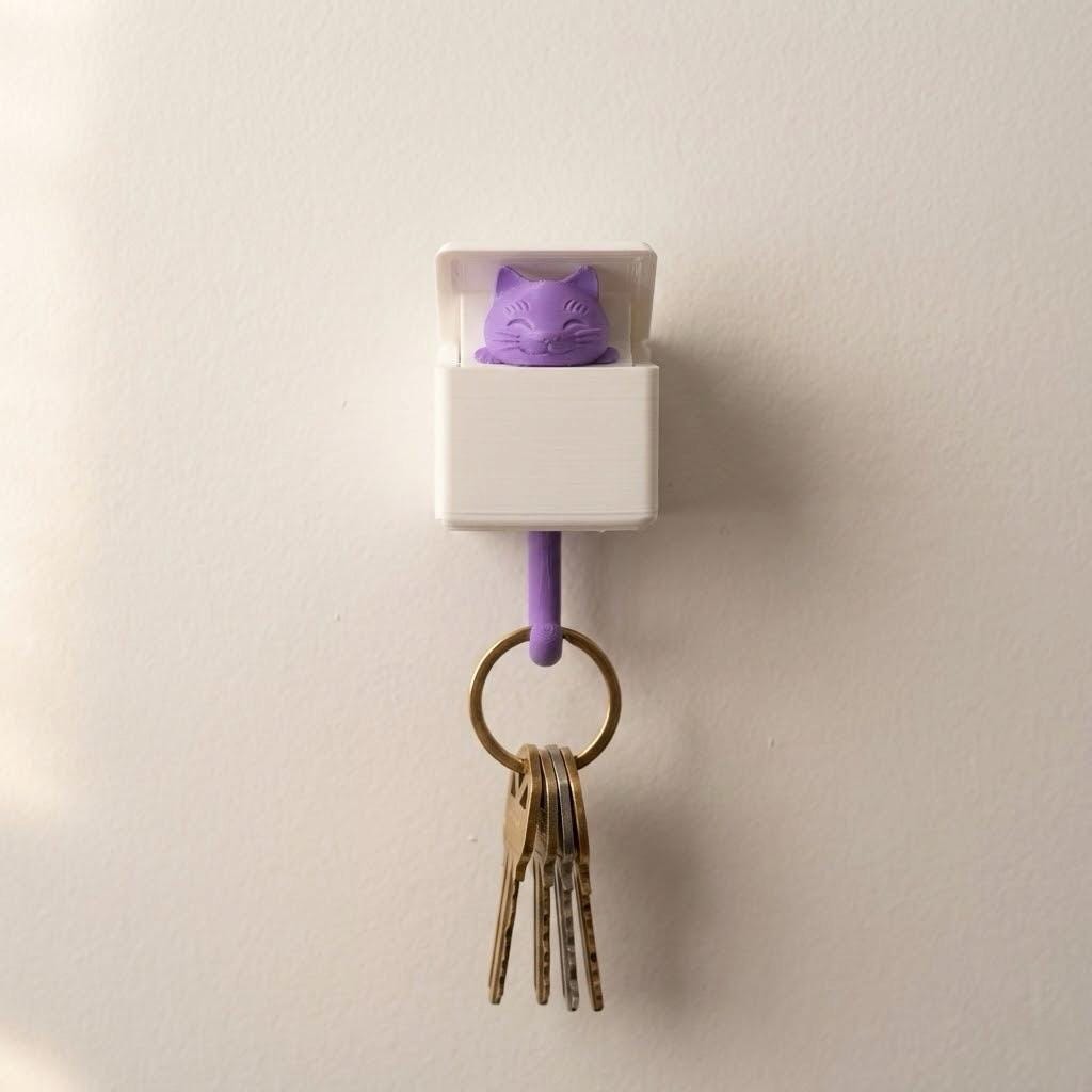 Interactive Pop-Up Cat Key Holder | Surprise Wall Hook | Peek-a-Boo Hanger for Entryway | Unique Cat Lover Gift