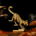 Solid Brass Walking Down Stairs Cat Figurine – Retro Playful Feline Sculpture Home Decor