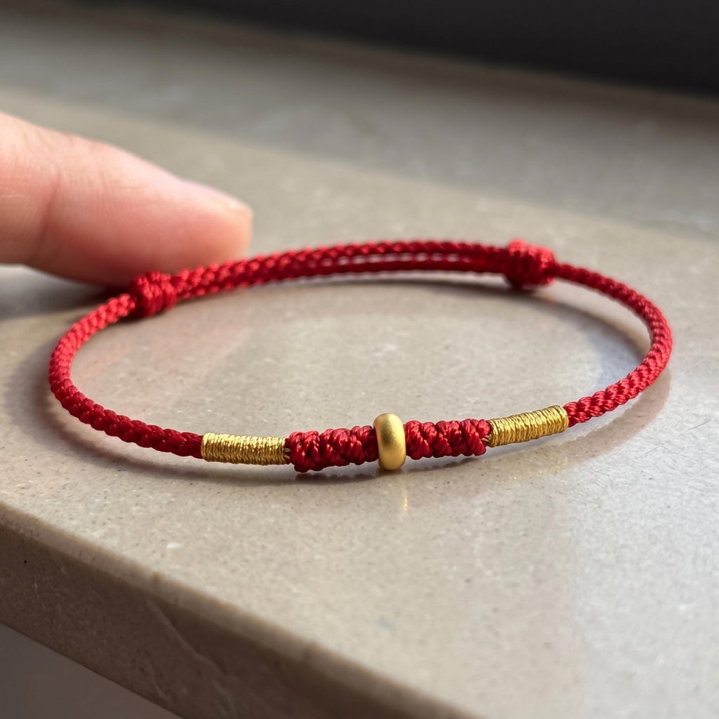 Adjustable Woven Cord Bracelet with 24K Pure Gold Accent