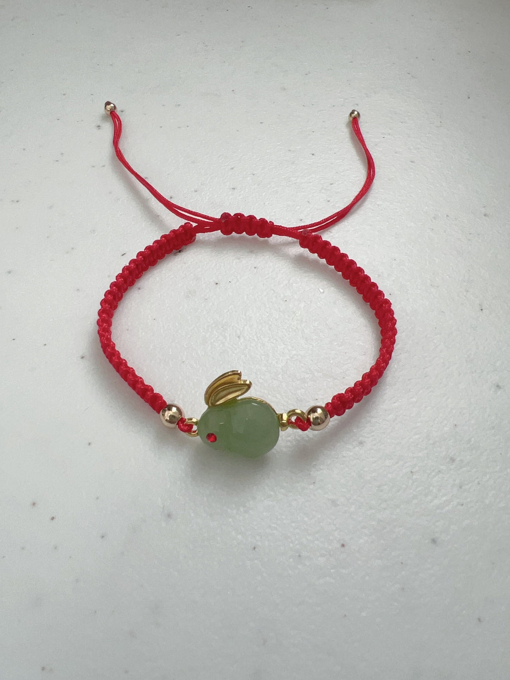 Protection Good Luck Bracelet, Rabbit Charmed Bracelet, White/Green Jade Gold Rabbit Charmed Bracelet, ADJUSTABLE Bracelet/Anklet