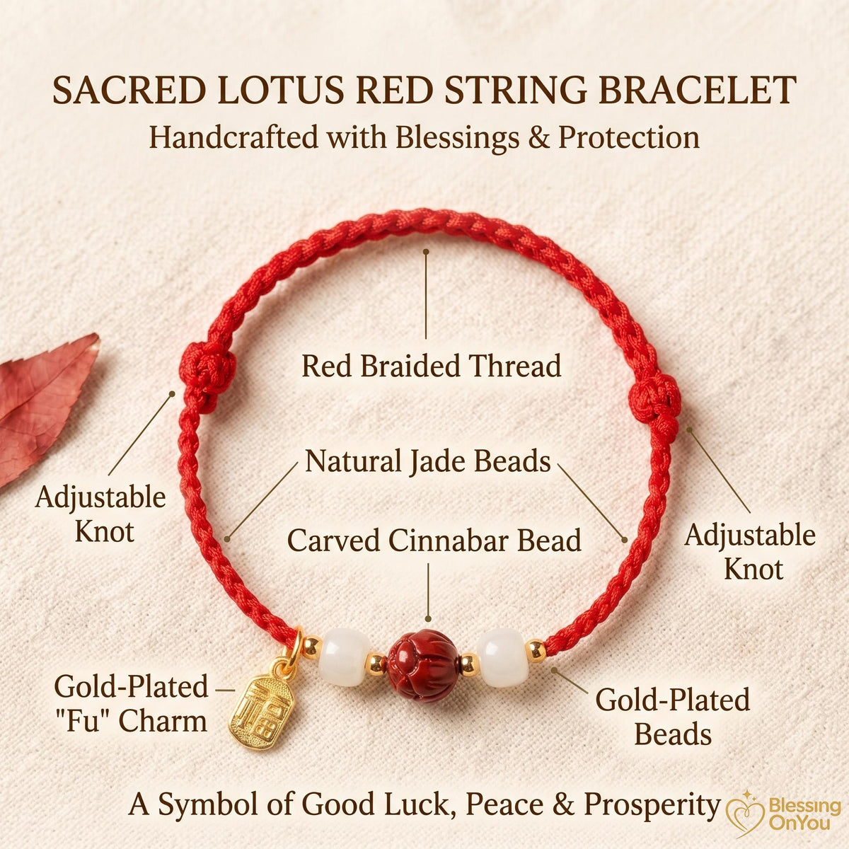 Cinnabar Lotus Red String Bracelet | Buddhist Meditation Bracelet | Handmade Protection Charm | Jade Fu Lucky Spiritual Bracelet Gift