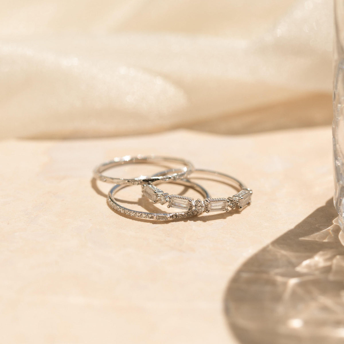 Dainty Diamond Ring Set by Seven Lucky Gifts • Set of 3 Dainty Gemstone Stacking Rings • Bridal Jewelry • Birthday Gift for Her