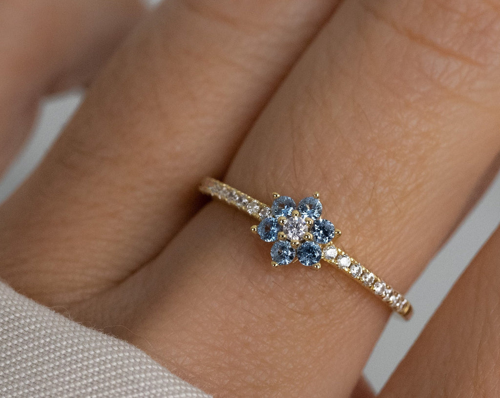Aquamarine Dainty Ring, Gold Minimalist Ring, March Birthstone Ring, Sterling Silver Ring, Thin Ring, Delicate Ring, Gift for Her, Gemstone