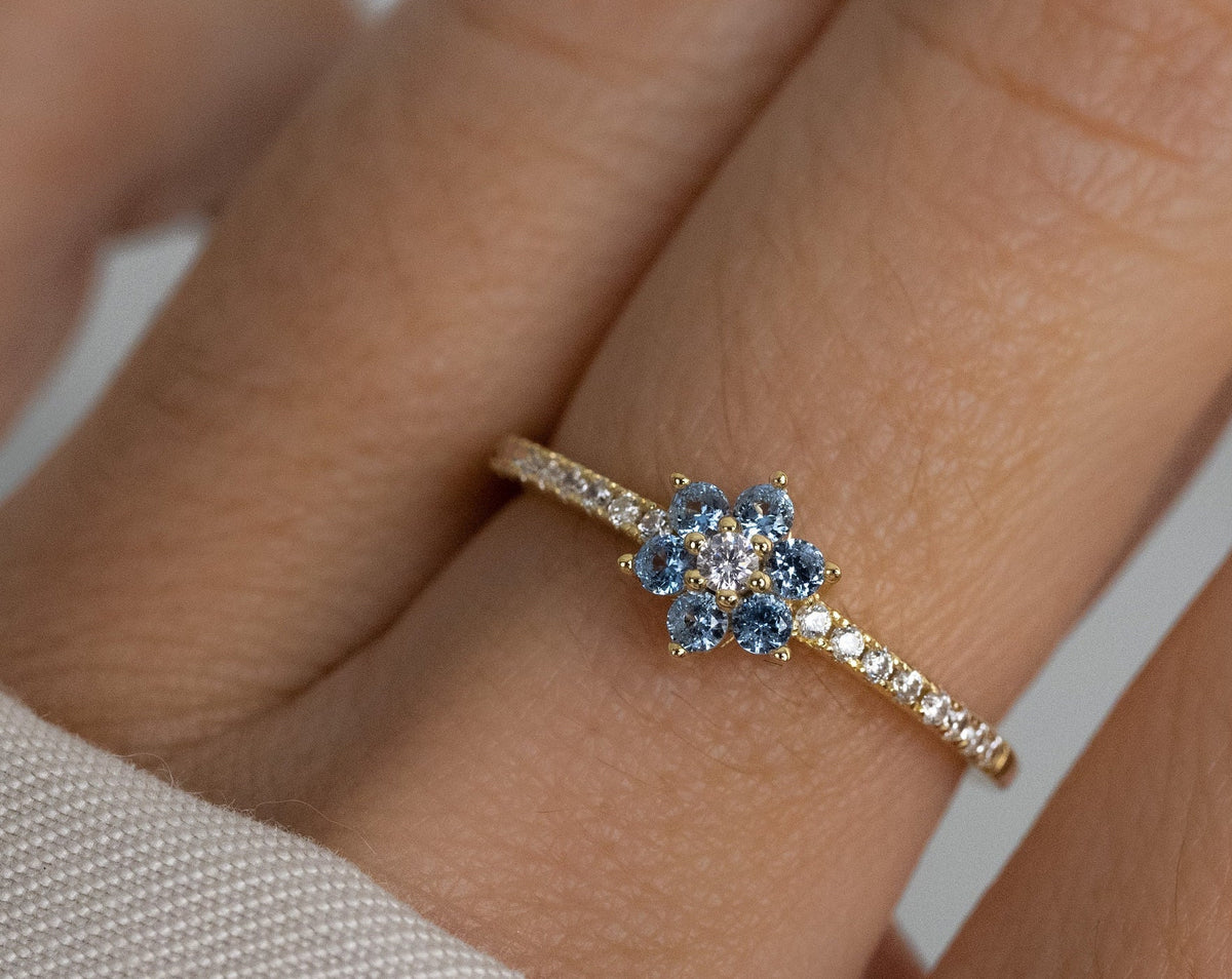 Aquamarine Dainty Ring, Gold Minimalist Ring, March Birthstone Ring, Sterling Silver Ring, Thin Ring, Delicate Ring, Gift for Her, Gemstone