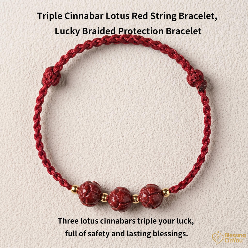 Cinnabar Lotus Red String Bracelet | Buddhist Meditation Bracelet | Handmade Protection Charm | Jade Fu Lucky Spiritual Bracelet Gift