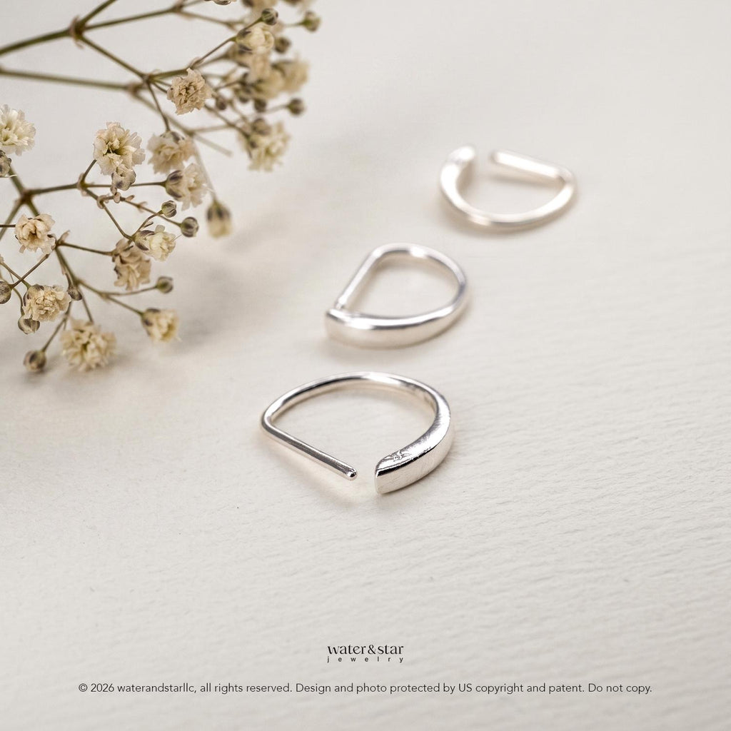 D Shape Sleeper Earrings, Open Hoop Earrings, Backless Half Hoops, Dainty Cartilage Hoop, Small Gold Huggie, Sterling Silver Nap Earrings