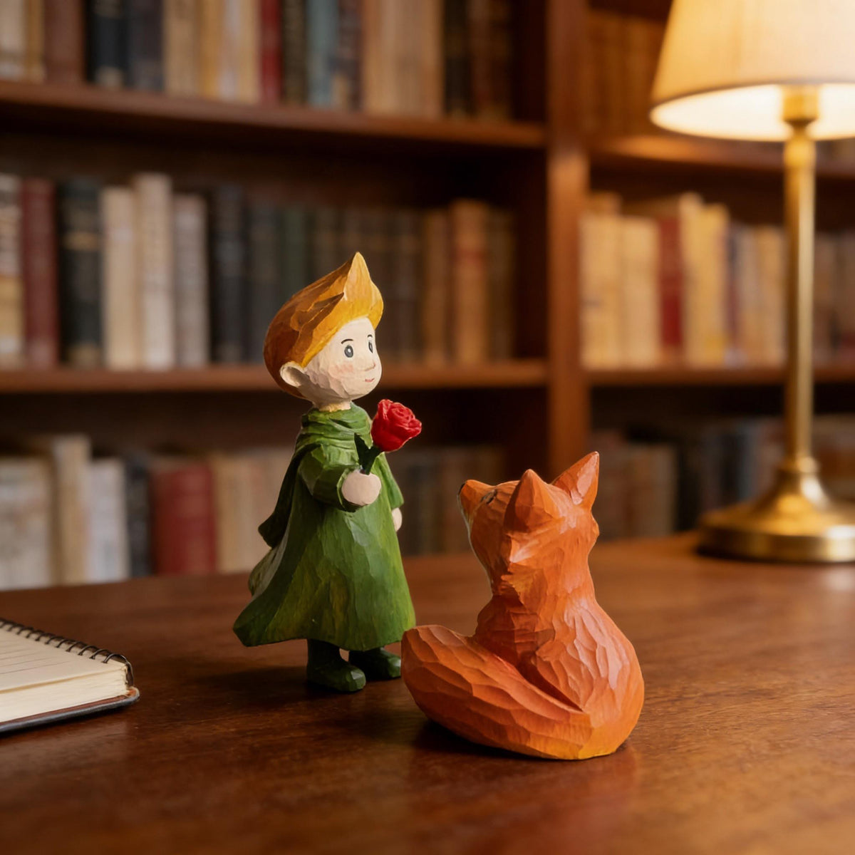 Handcrafted Wooden Sculpture of the Little Boy & Fox | Unique Hand-Carved Art | Premium Natural Solid Wood | Literary-Inspired Decoration