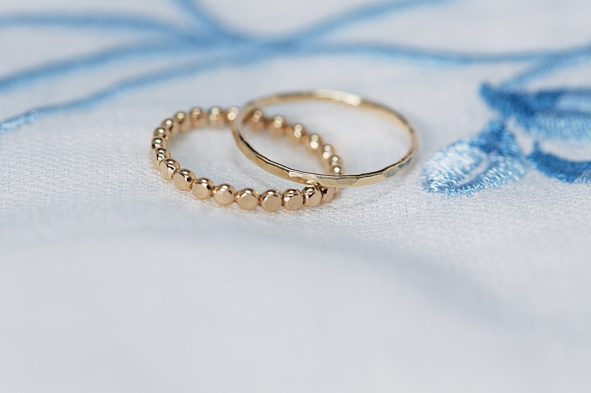 14K Gold Filled Ring Set for 2 flattened bead Ring- Bead Stacking Ring Silver Rose Gold - Minimalist Ring- Stacking Ring Set Gift for Her