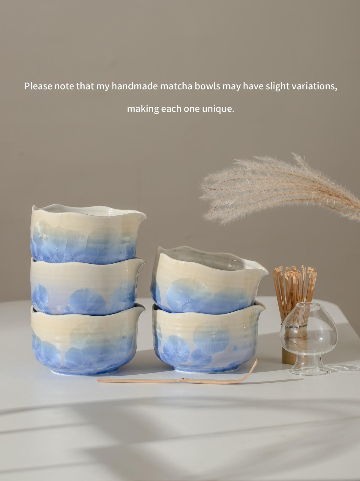 Handmade Natural Blue Flower Glazing Matcha Kit Handcrafted Matcha Bowl Set Matcha Gift Set Gift Ideas