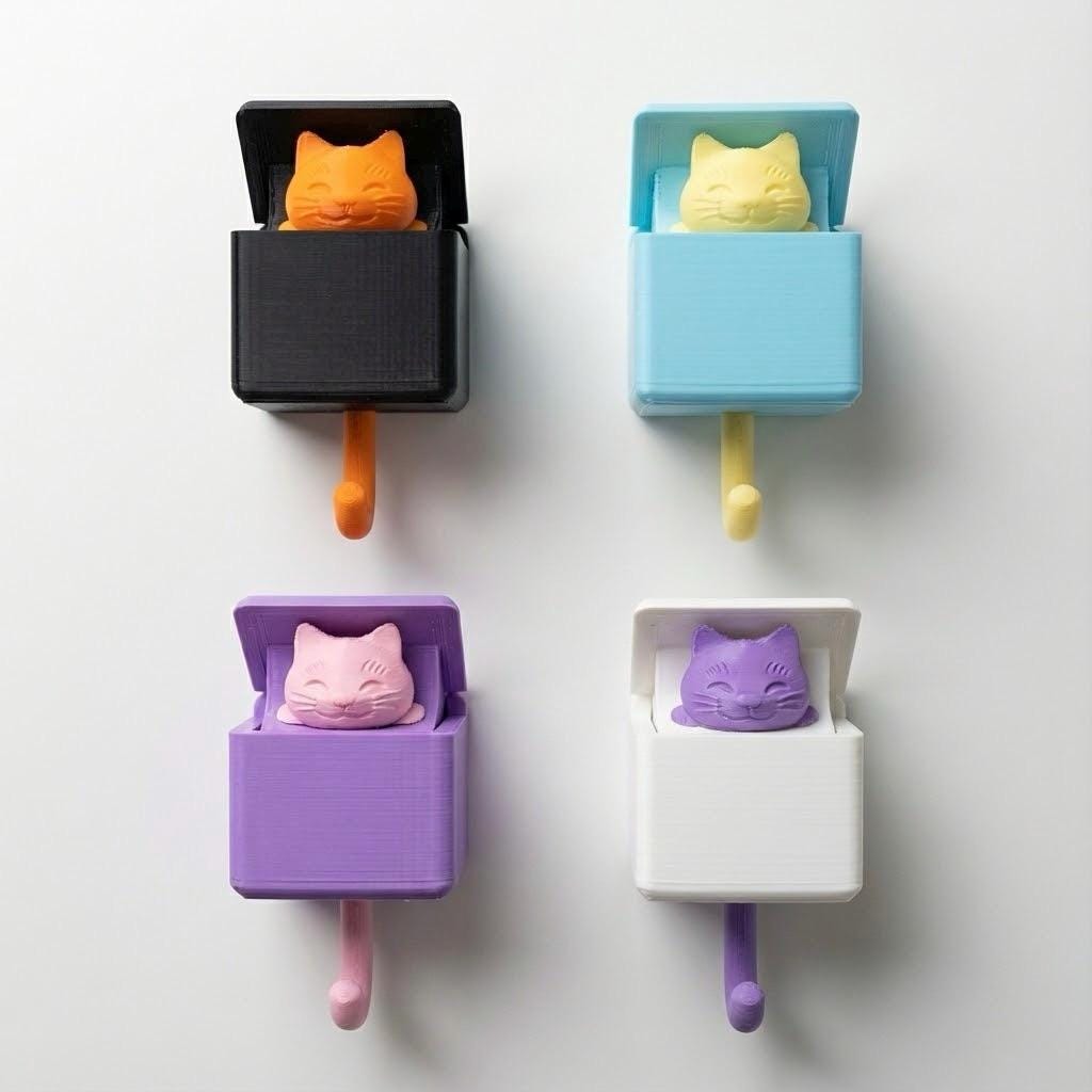 Interactive Pop-Up Cat Key Holder | Surprise Wall Hook | Peek-a-Boo Hanger for Entryway | Unique Cat Lover Gift