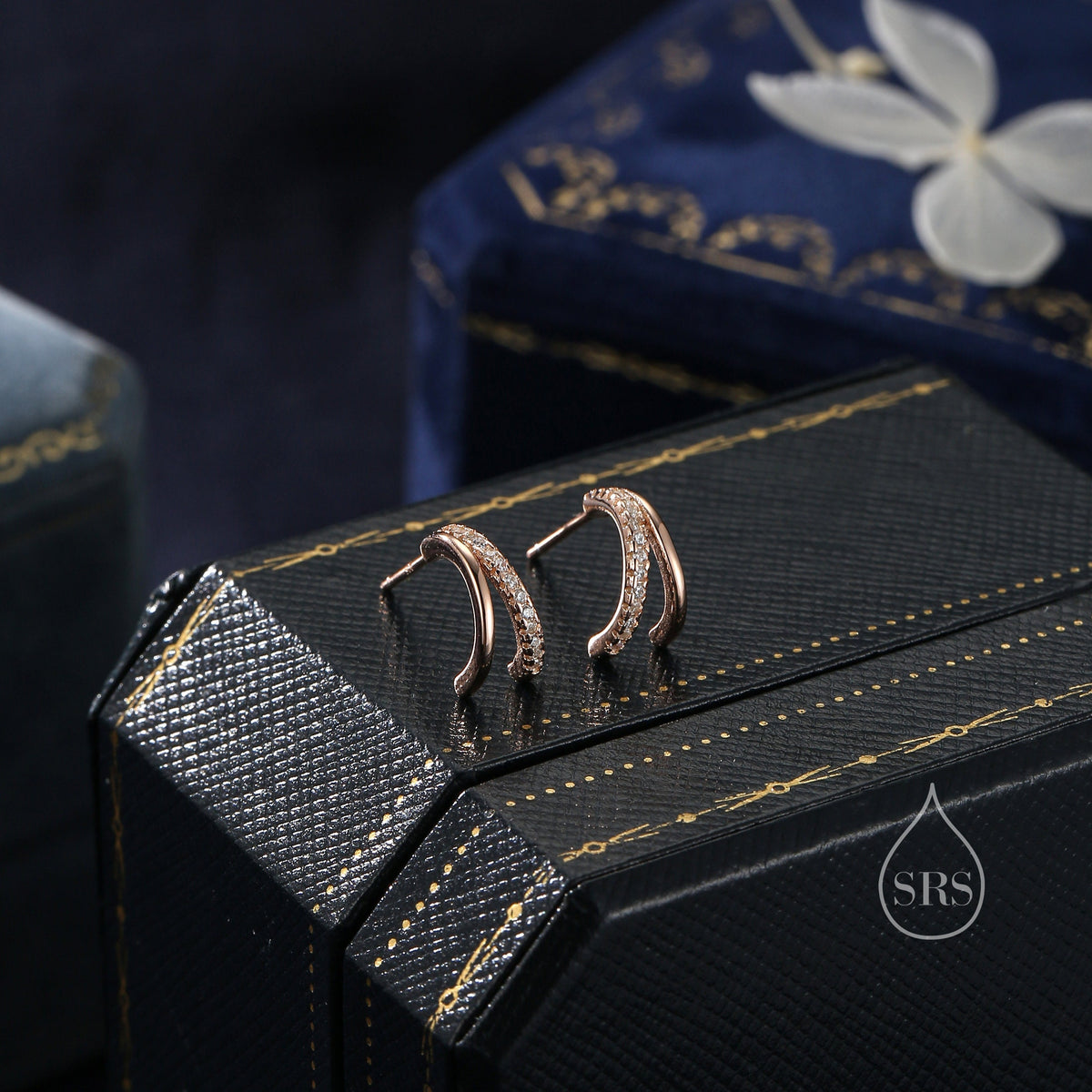 Double Hoop Effect Earrings in Sterling Silver, CZ Pave Hoop Earrings, Silver, Gold, Rose Gold, Dainty and Delicate