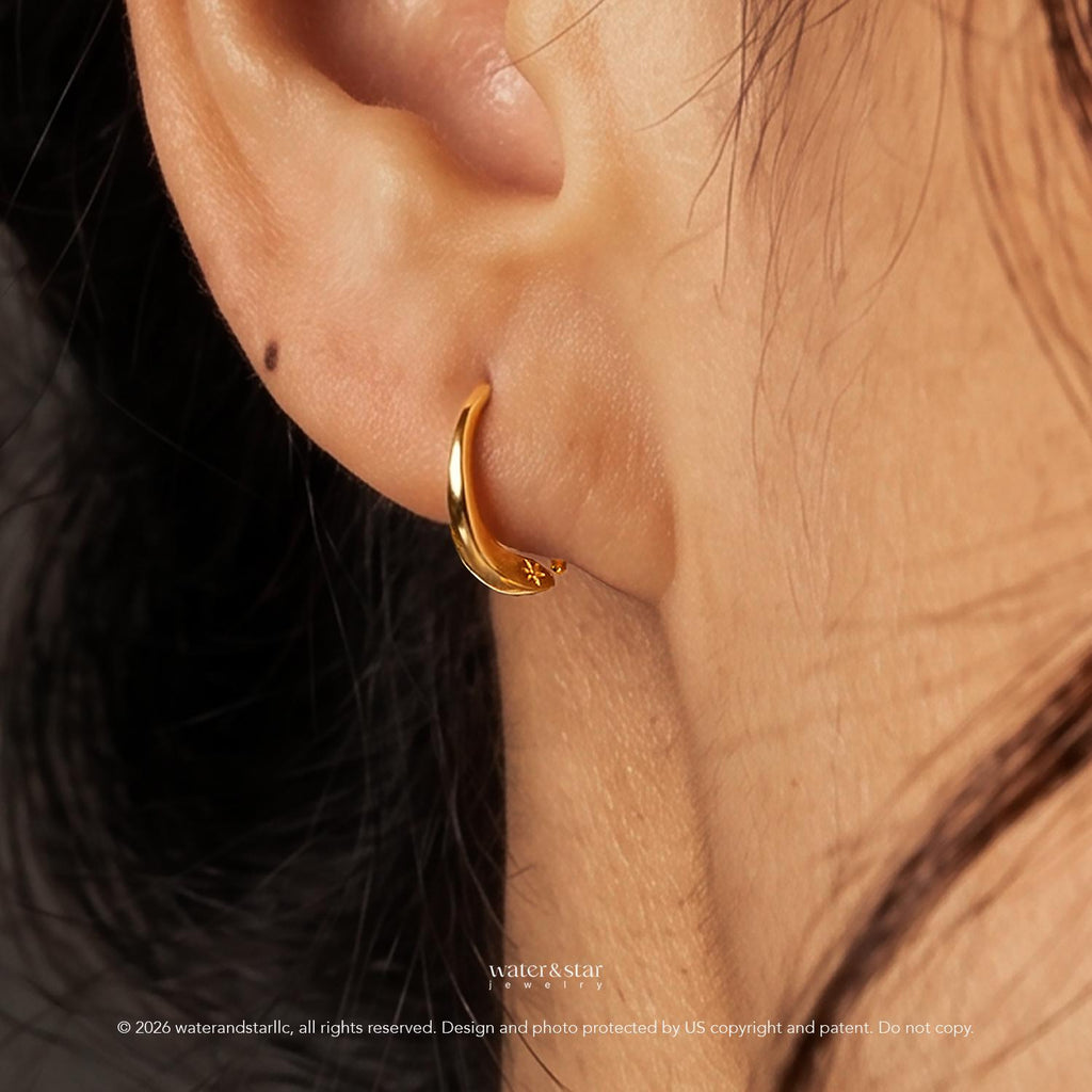 D Shape Sleeper Earrings, Open Hoop Earrings, Backless Half Hoops, Dainty Cartilage Hoop, Small Gold Huggie, Sterling Silver Nap Earrings