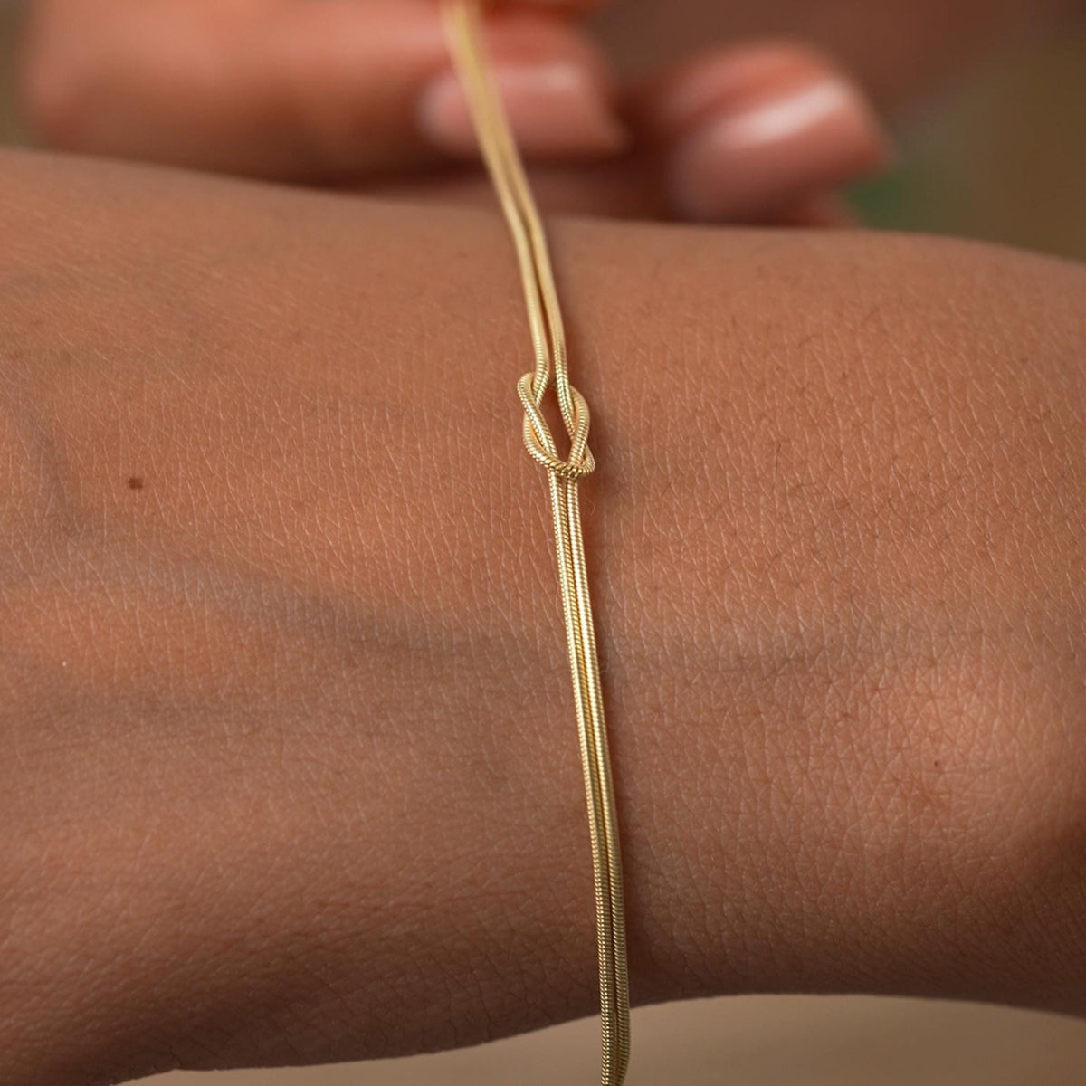 Gold Filled Knot Bracelet, Dainty Snake Chain for Mothers Day Gifts