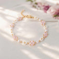 18K Gold Plated, Beaded Flower Bracelet, Daisy Bracelet, Pink Floral Bracelet, Aesthetic Flower Bracelet, Gift For Her, Birthday Gift