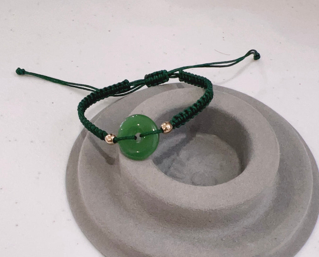 Green Donut Safety Buckle Bracelet ADJUSTABLE, Good Fortune Bracelet, Good Luck Bracelet, Red String Bracelet