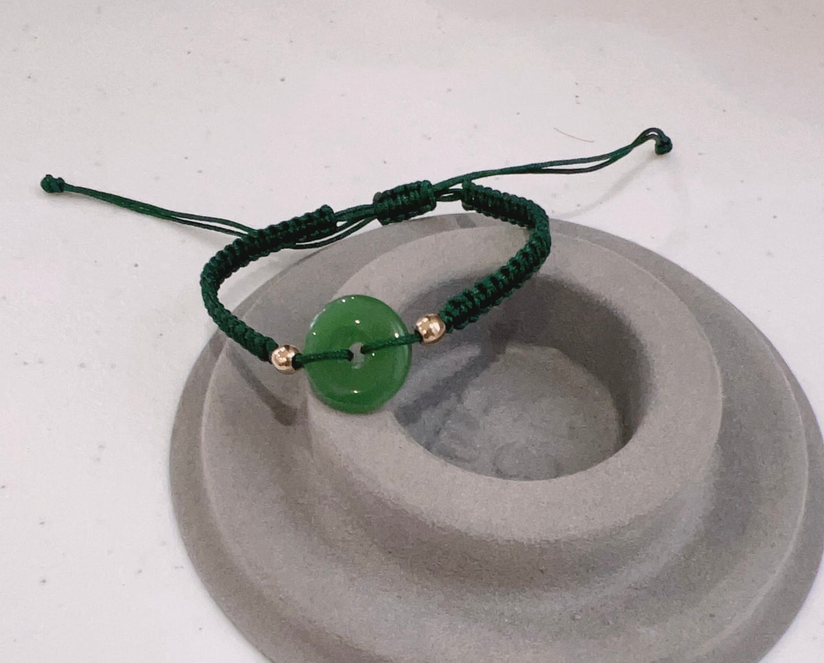 Green Donut Safety Buckle Bracelet ADJUSTABLE, Good Fortune Bracelet, Good Luck Bracelet, Red String Bracelet