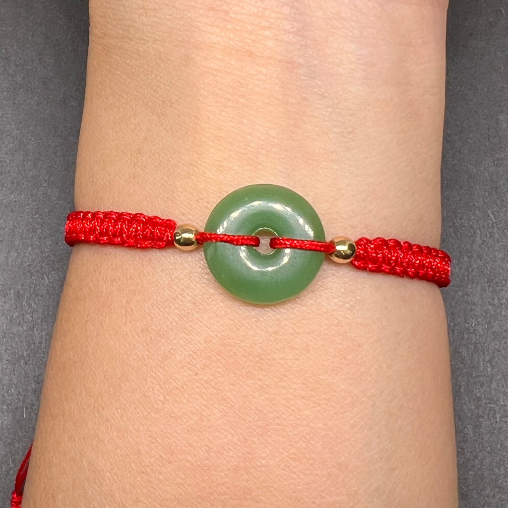 Green Donut Safety Buckle Bracelet ADJUSTABLE, Good Fortune Bracelet, Good Luck Bracelet, Red String Bracelet